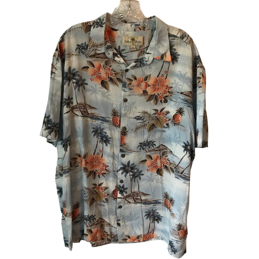 Island Shores Mens Shirt Tropical Hawaiian Beach Resort Vacation Casual Size XL